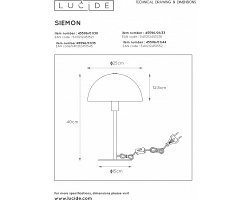 Настольная лампа декоративная Lucide Siemon 45596/01/30