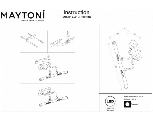 Подсветка для зеркала Maytoni Oculus MIR014WL-L10G3K