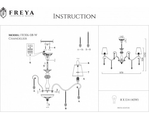 Подвесная люстра Freya Adelaide FR2306-PL-08-W