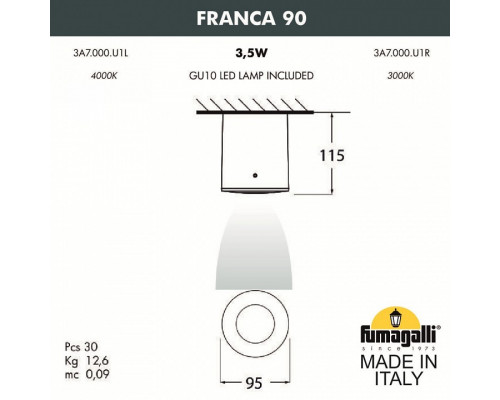 Накладной светильник Fumagalli Franca 90 3A7.000.000.LXU1L