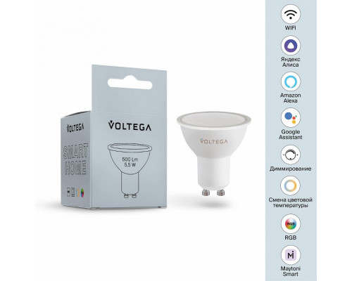 Лампа светодиодная с управлением через Wi-Fi Voltega Wi-Fi bulbs GU10 5.5Вт 2700-6500K VG-MR16GU10RGB_cct-WIFI-5,5W