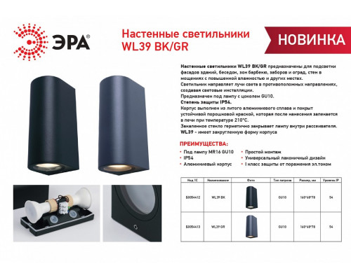 Накладной светильник Эра WL39 GR Б0054413