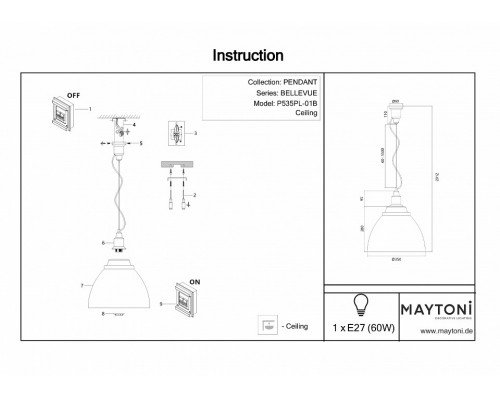 Подвесной светильник Maytoni Bellevue P535PL-01B