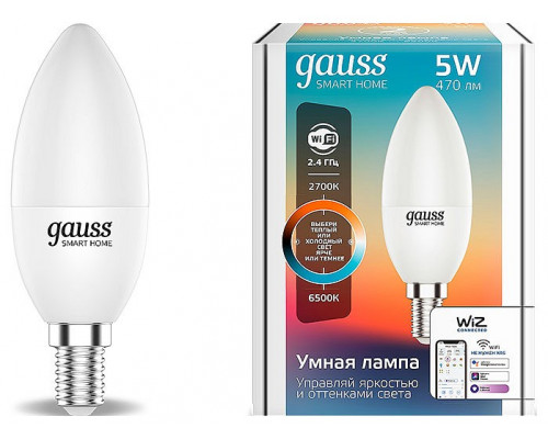 Лампа светодиодная с управлением через Wi-Fi Gauss Smart Home E14 5Вт 2700-6500K 1110112