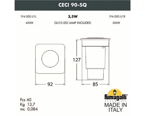 Встраиваемый в дорогу светильник Fumagalli Ceci 1F4.000.000.LXU1L