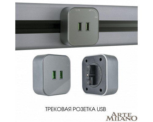 Розетка 2xUSB на треке Arte Milano Am-track-sockets 380022TS/USBx2 Grey