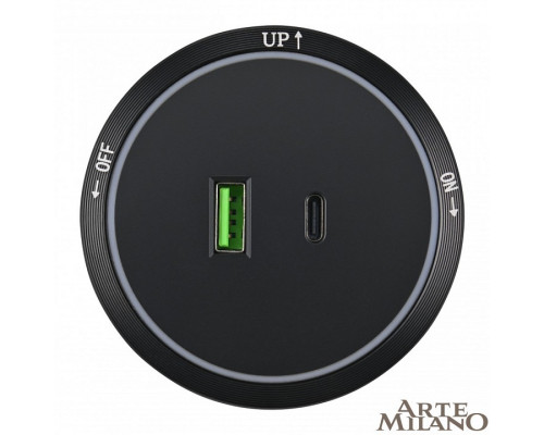 Розетка USB и type C на треке Arte Milano Am-track-sockets 380066TS LED/USB-Type-C Black