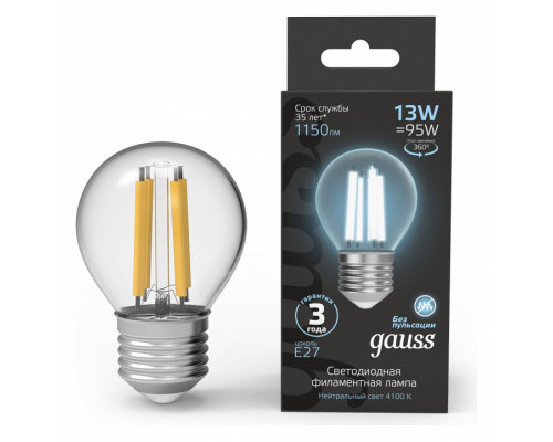 Лампа светодиодная Gauss Filament E27 13Вт 4100K 105802213