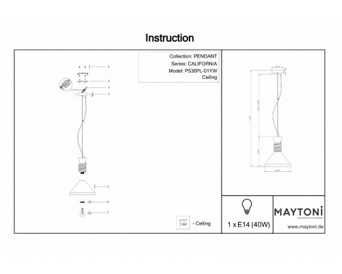 Подвесной светильник Maytoni California P536PL-01YW