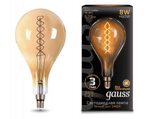 Лампа светодиодная Gauss LED Vintage Filament Flexible E27 8Вт 2400K 150802008