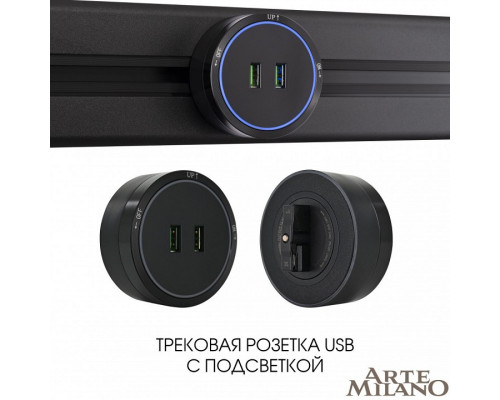 Розетка 2xUSB на треке Arte Milano Am-track-sockets 380066TS LED/USBx2 Black