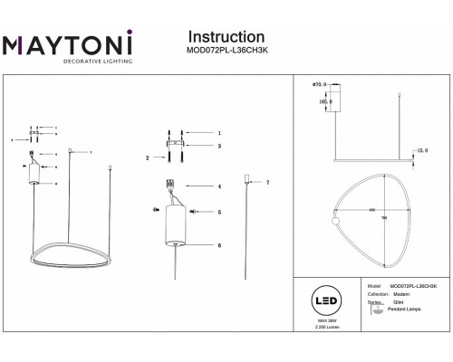 Подвесной светильник Maytoni Glint MOD072PL-L36CH3K