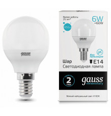 Лампа светодиодная Gauss LED Elementary Globe E14 6Вт 4100K 53126