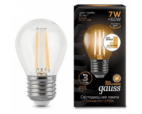 Лампа светодиодная Gauss LED Filament Globe E27 7Вт 2700K 105802107-S