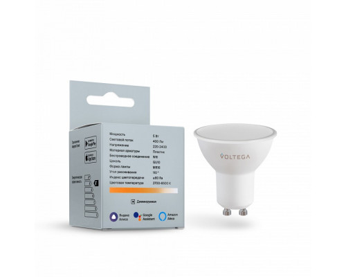 Лампа светодиодная с управлением через Wi-Fi Voltega Wi-Fi bulbs GU10 5Вт 2700-6500K 2425