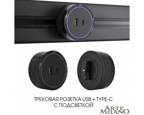 Розетка USB и type C на треке Arte Milano Am-track-sockets 380066TS LED/USB-Type-C Black