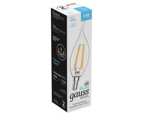 Лампа светодиодная Gauss Basic Filament E14 4.5Вт 4100K 1041125