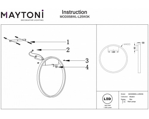 Накладной светильник Maytoni Rim MOD058WL-L25W3K