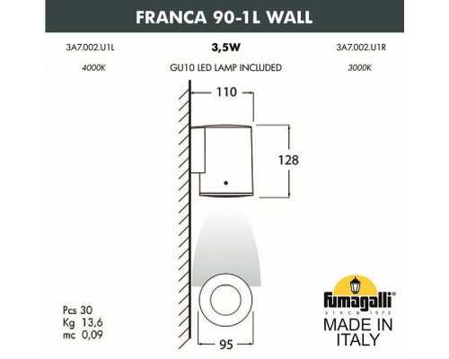 Светильник на штанге Fumagalli Franca 90 3A7.002.000.AXU1L