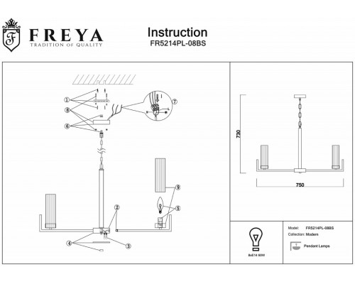 Подвесная люстра Freya Adeline FR5214PL-08BS