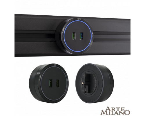 Розетка 2xUSB на треке Arte Milano Am-track-sockets 380066TS LED/USBx2 Black