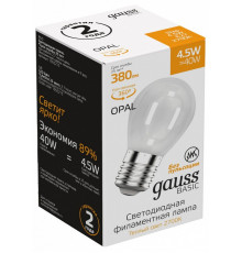 Лампа светодиодная Gauss Basic Filament E27 4.5Вт 2700K 1055215