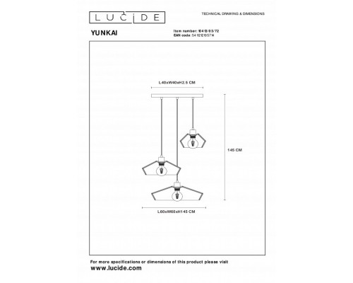 Подвесной светильник Lucide Yunkai 10413/03/72