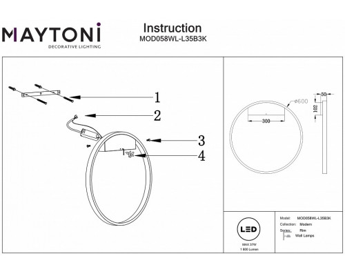 Накладной светильник Maytoni Rim MOD058WL-L35B3K