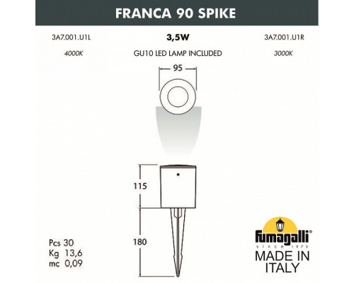 Наземный низкий светильник Fumagalli Franca 90 3A7.001.000.LXU1L