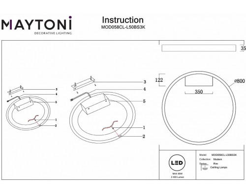 Накладной светильник Maytoni Rim MOD058CL-L50BS3K